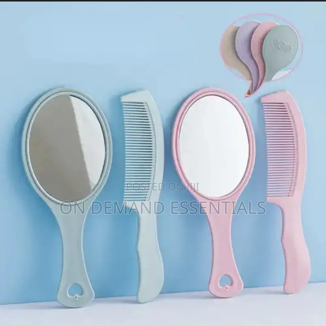 Hand Mirror Comb Set, Detangling Hair Brush, Make-Up Mirror