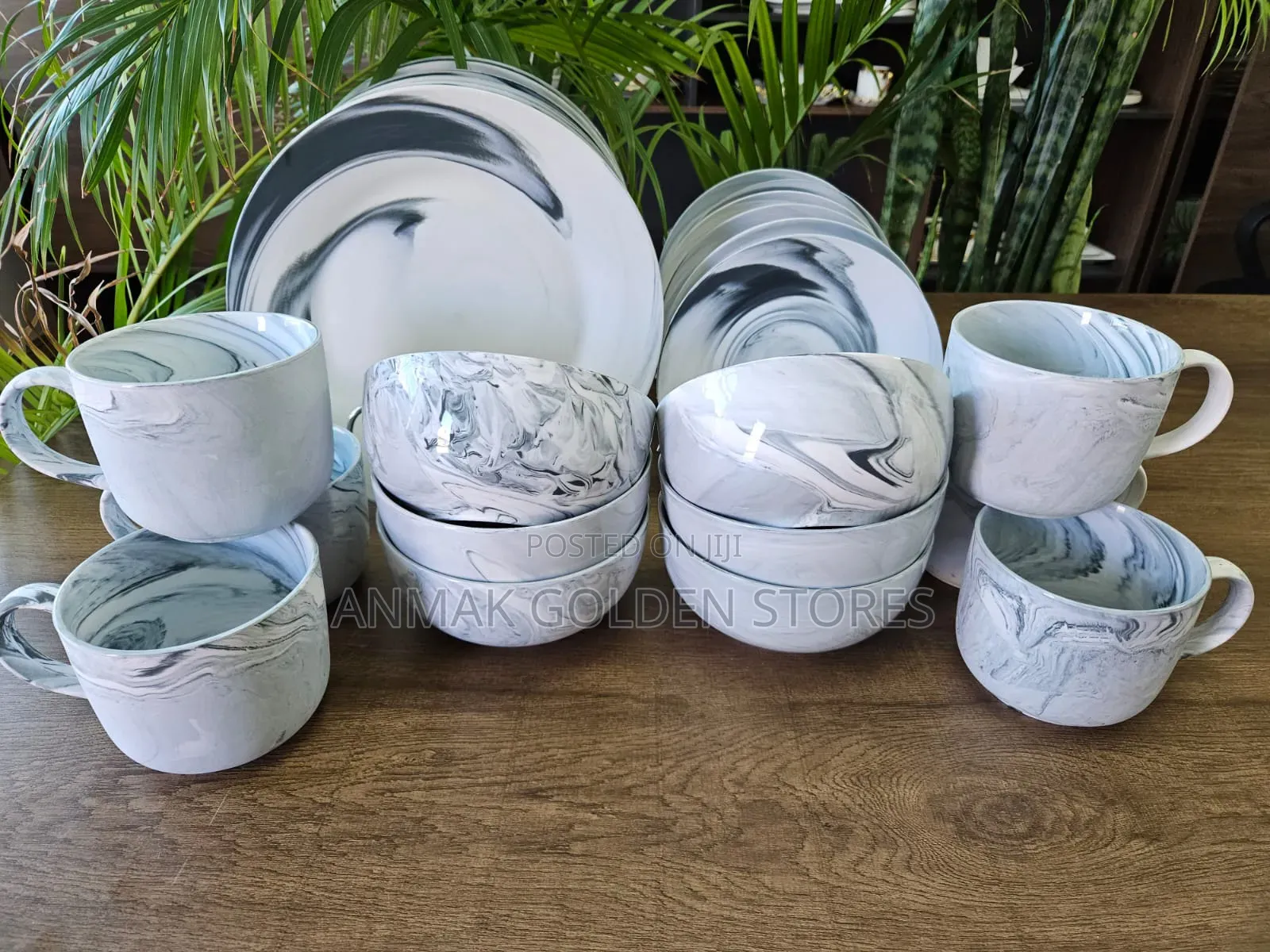 24pc Marble Ceramic Dinner Set