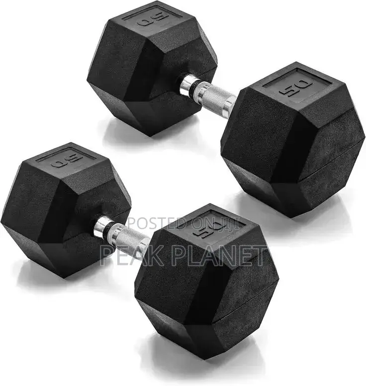 Commercial Gym Dumbbells – Hex Rubber Coated