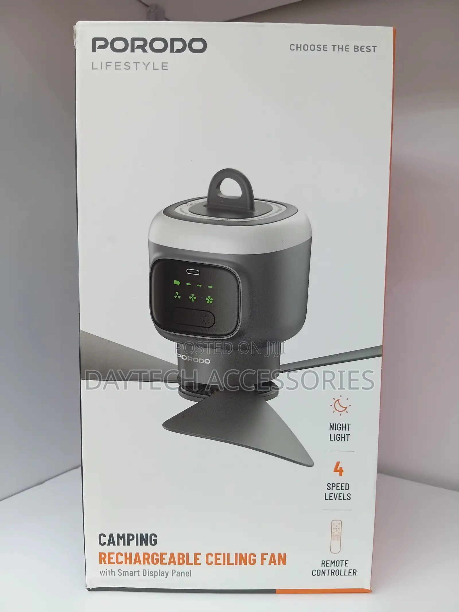Porodo Lifestyle Rechargeable Camping Ceiling Fan 12,000mAh Battery.