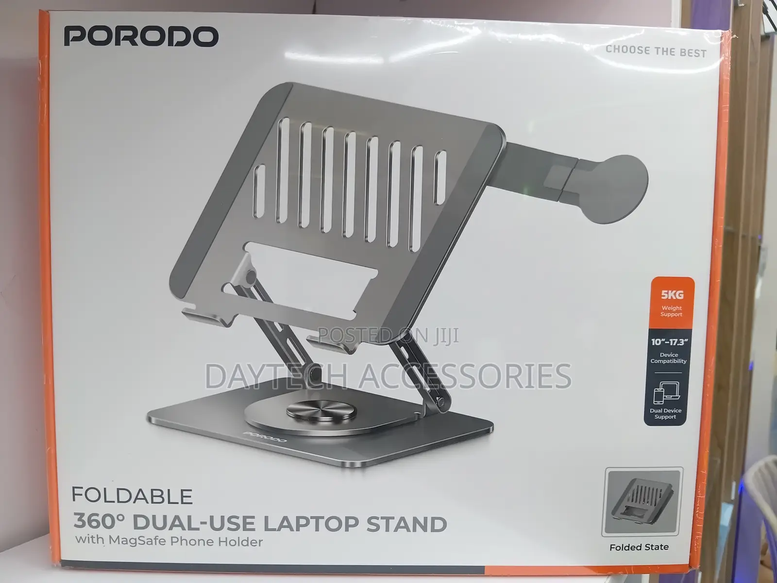 Porodo Foldable 360° Dual-Use Laptop Stand With MagSafe Holder Stand.