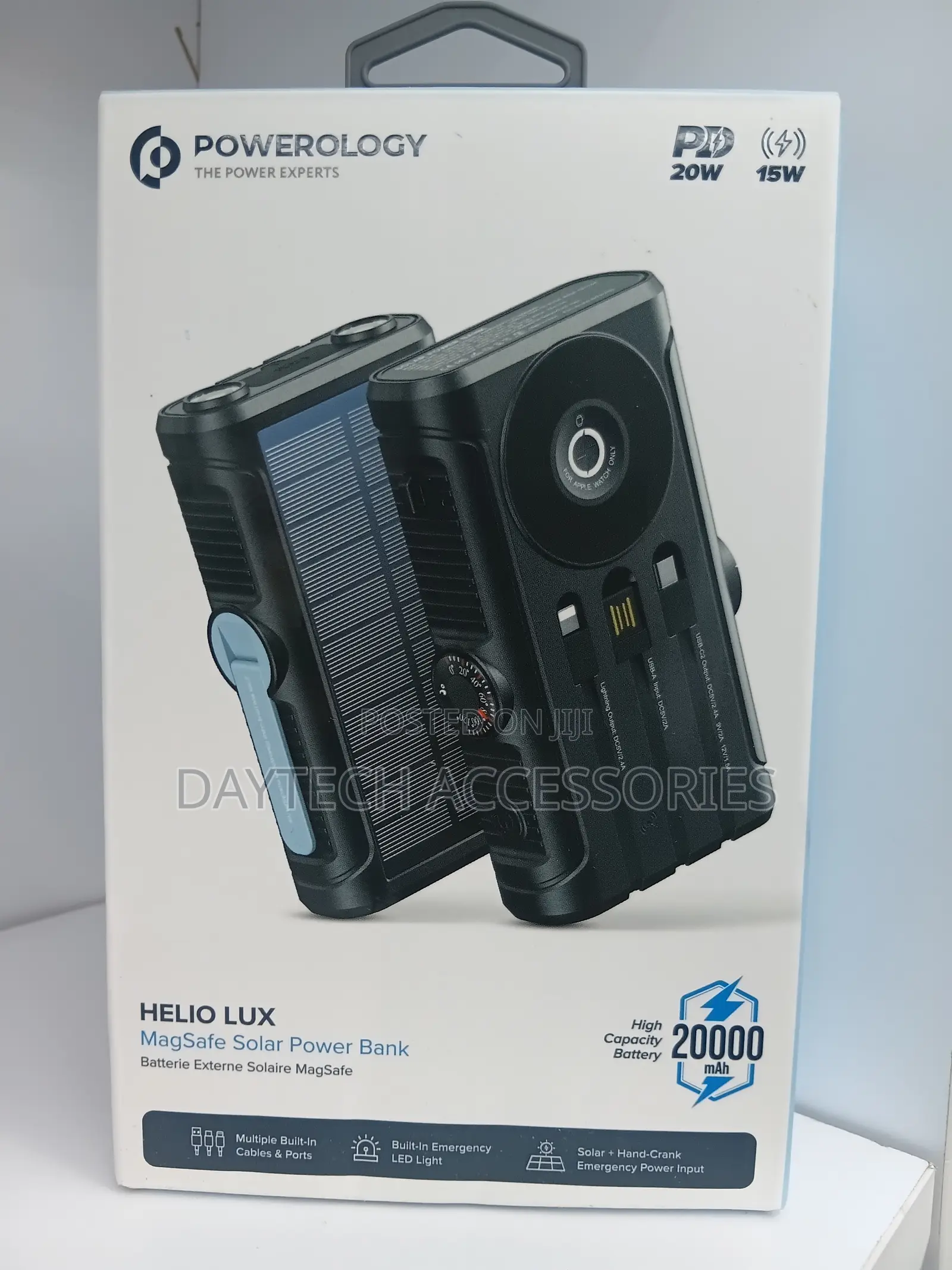 Powerology Helio Lux MagSafe Solar Power Bank 20,000mAh Battery.