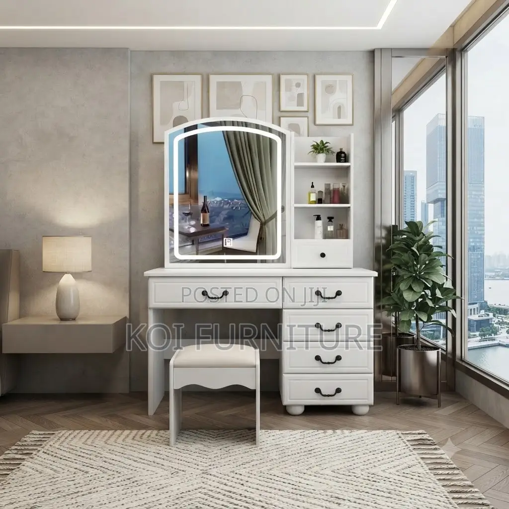 Dressers; White Design Match Dressin Room Vanity Set