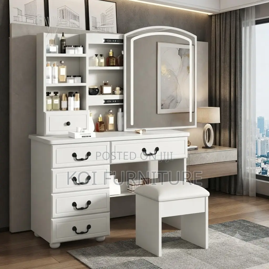 Dressers; White Design Match Dressin Room Vanity Set