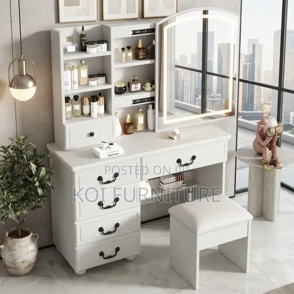 Dressers; White Design Match Dressin Room Vanity Set