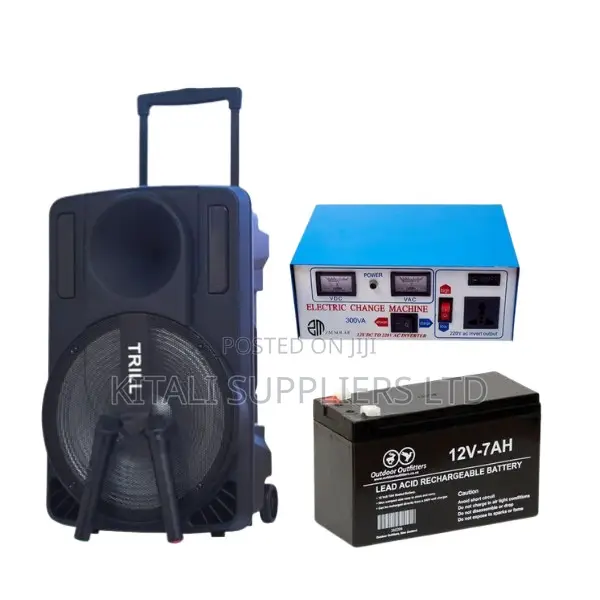 Trill TDD250 Powered Speaker, Solarmax 300va Inverter, Battery 12v/7ah
