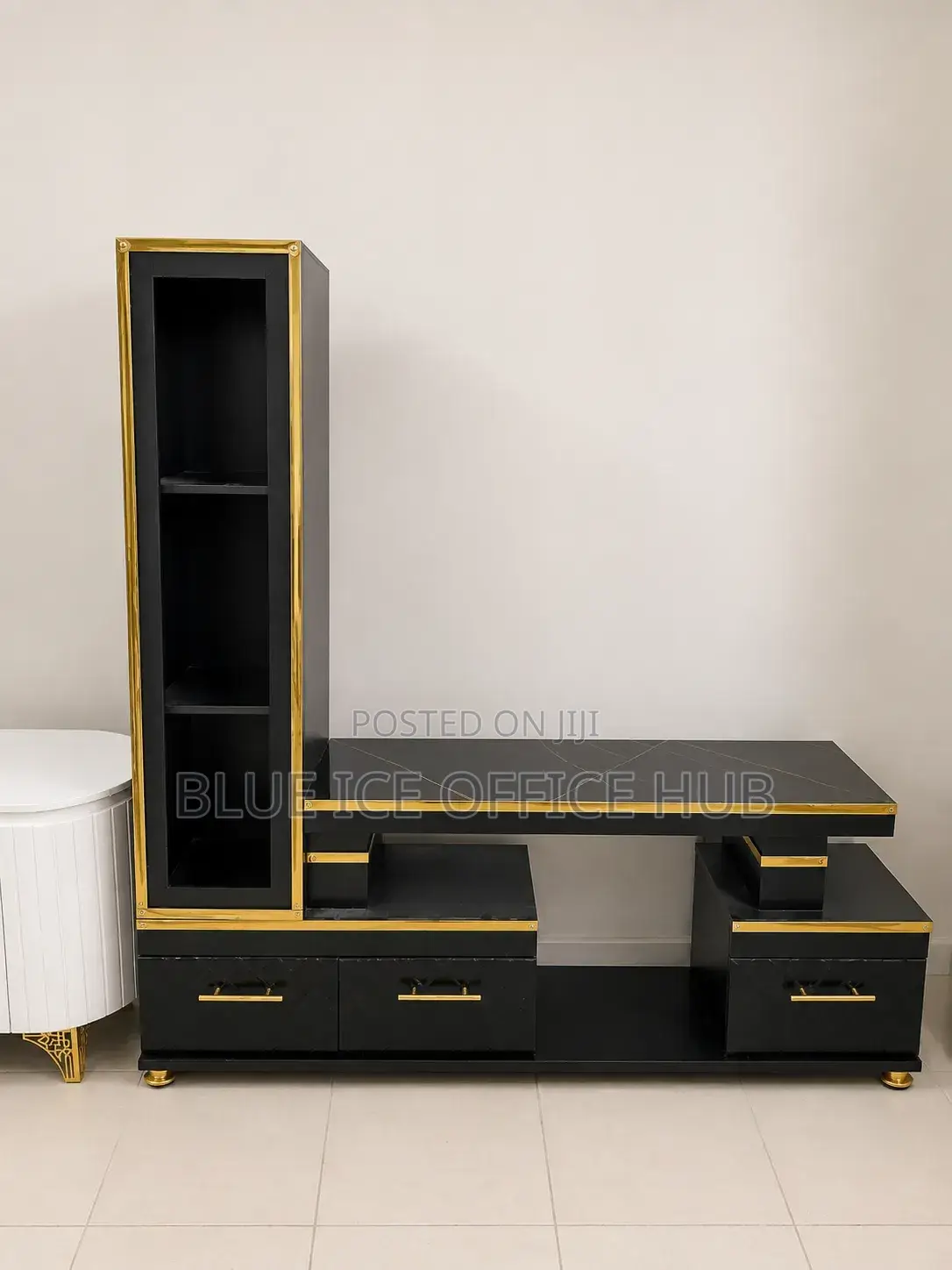 Modern Black Gold TV Stand With Storage Shelf