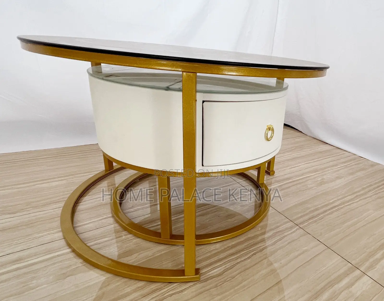 Coffee Table: Gold Plated Glass and Marble Nesting Tables