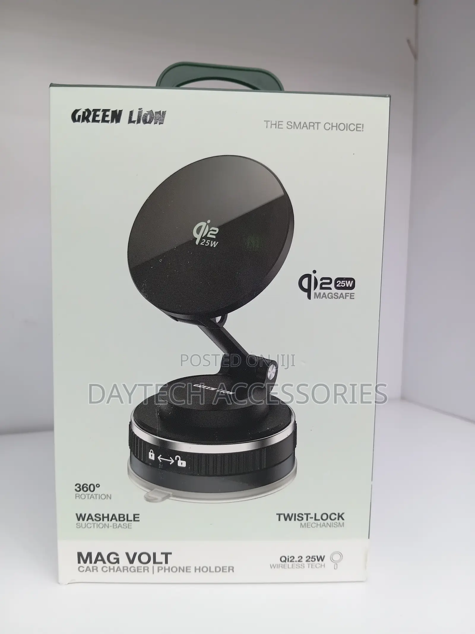 GreenLion Mag Volt Car Charger Phone Holder 25W Qi2 Wireless Charger