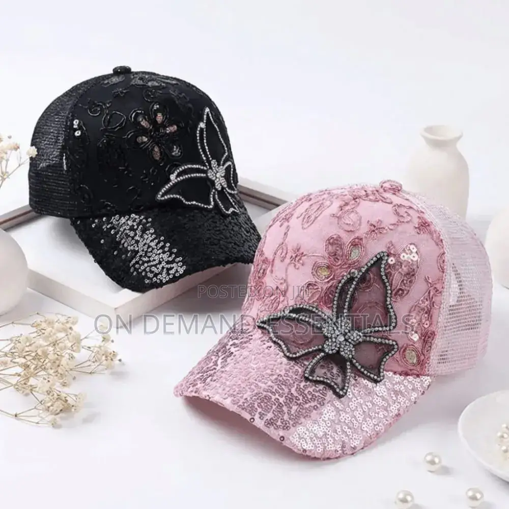 Fashion Mesh Women's Baseball Cap Breathable Black Rhinestone Sun Hat