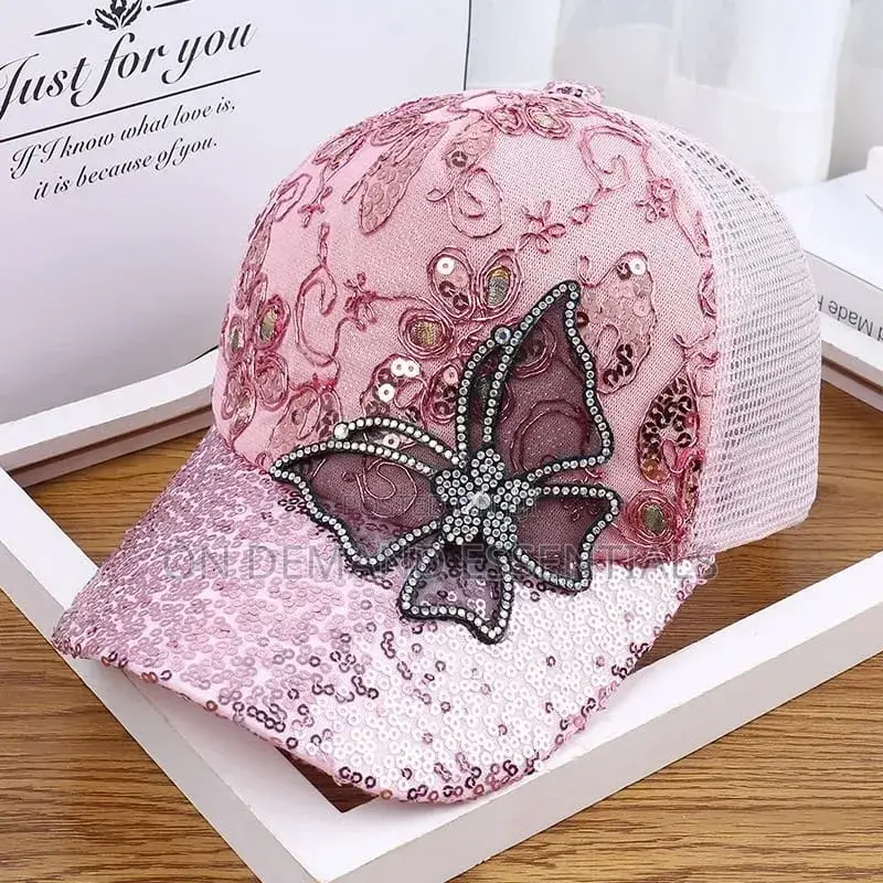Fashion Mesh Women's Baseball Cap Breathable Black Rhinestone Sun Hat