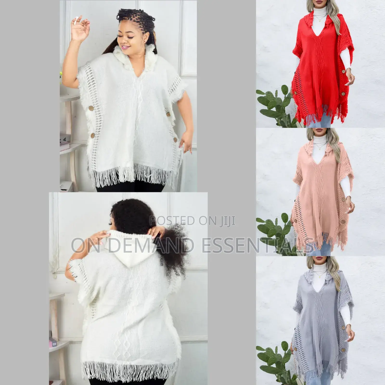 Women Knitted Hooded Shawl Herringbone Pattern Spring Autumn Winter