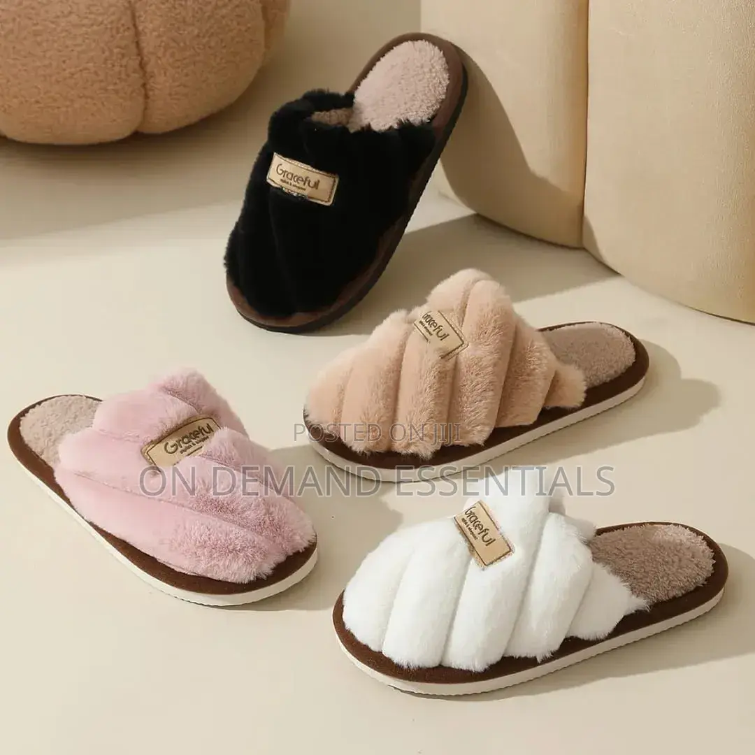 Flat Heel Home Cotton Slippers Women Pink Soft Fluffy Warm Fur