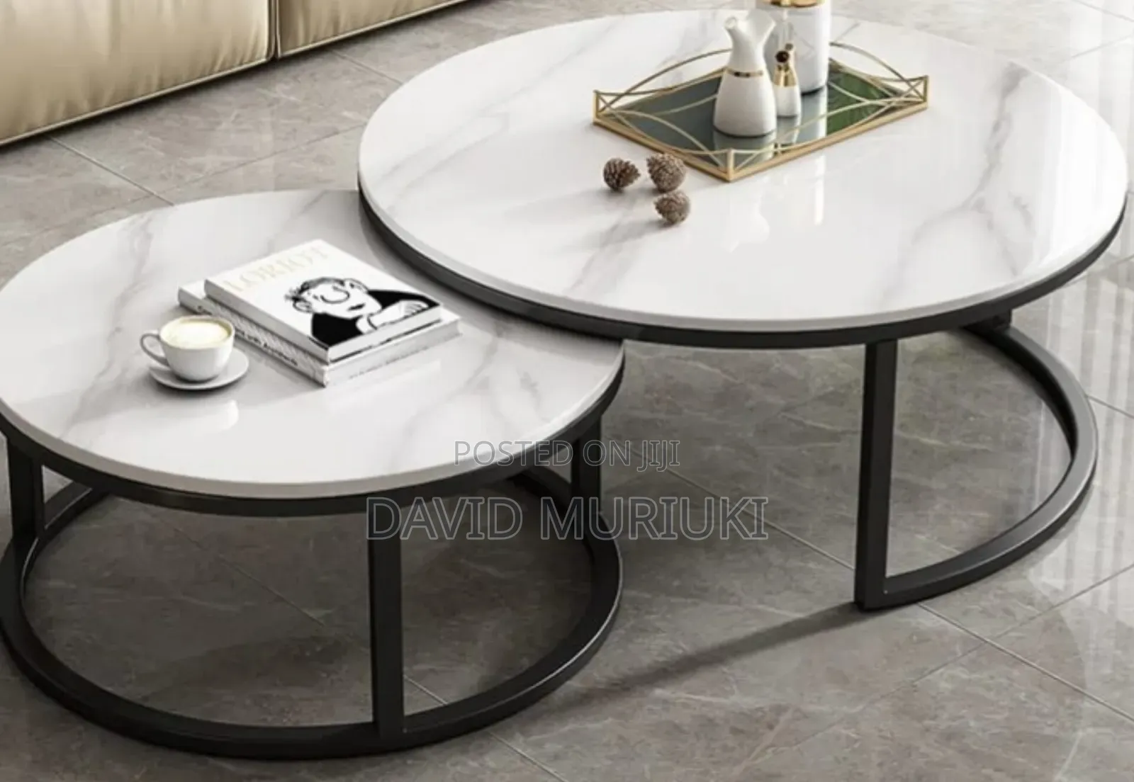 Modern Luxury 2in1 Pure Marble Nesting Tables With Black Stand.