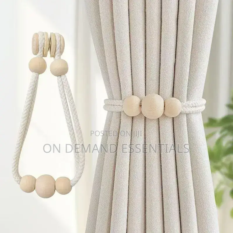 2Pcs Nordic Magnetic Curtain Binding Strap Solid Wood Woven