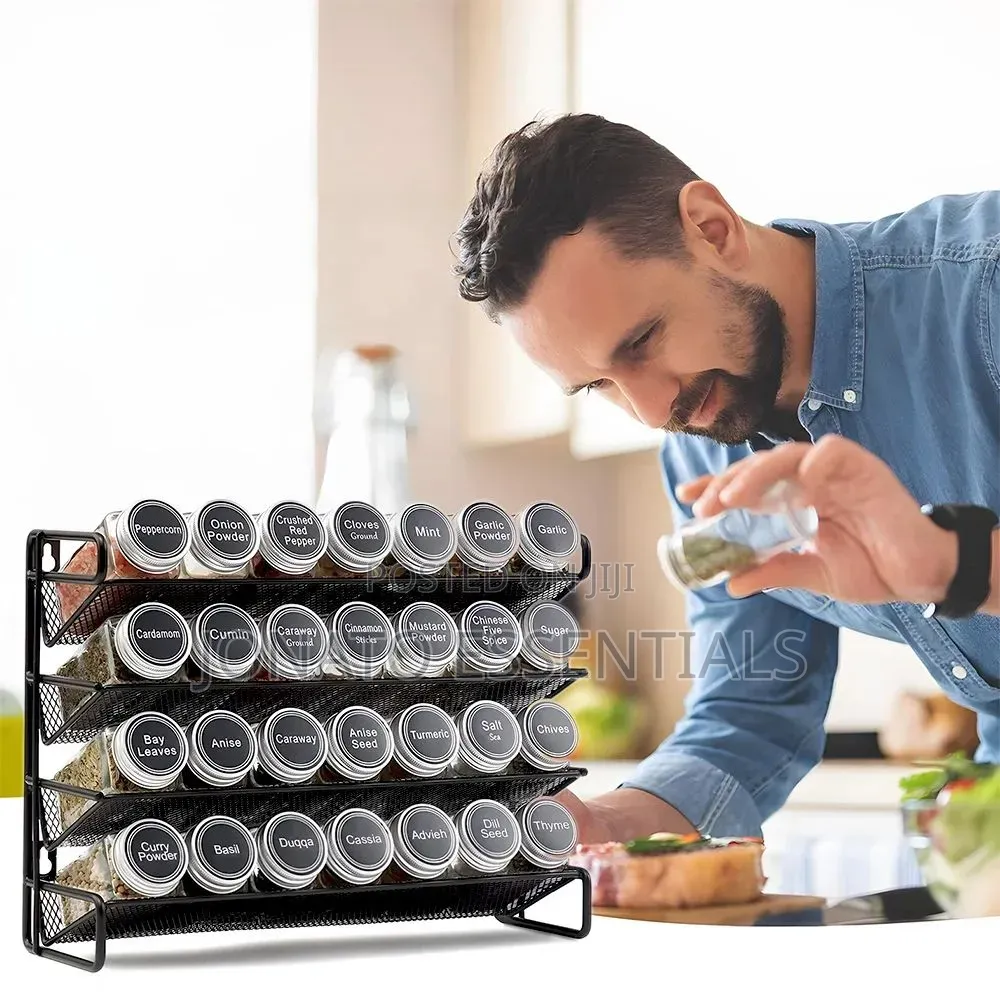 4 Tier Spice Rack With 28 Glass Bottles, Labels Pen