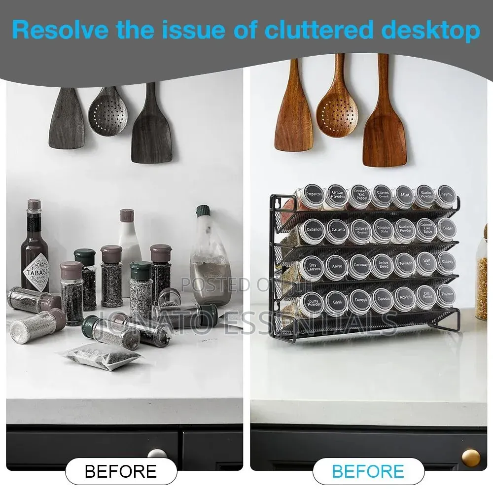 4 Tier Spice Rack With 28 Glass Bottles, Labels Pen