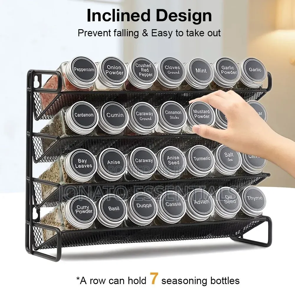 4 Tier Spice Rack With 28 Glass Bottles, Labels Pen