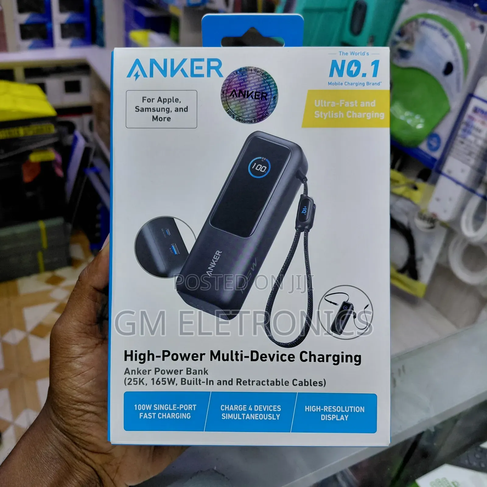 Anker Zolo Power Bank 25,000mAh, 165W, Built-in Retractable Cables.