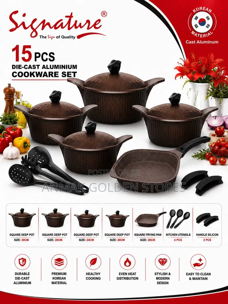 15 PCS Square Die Cast Cookware Sets
