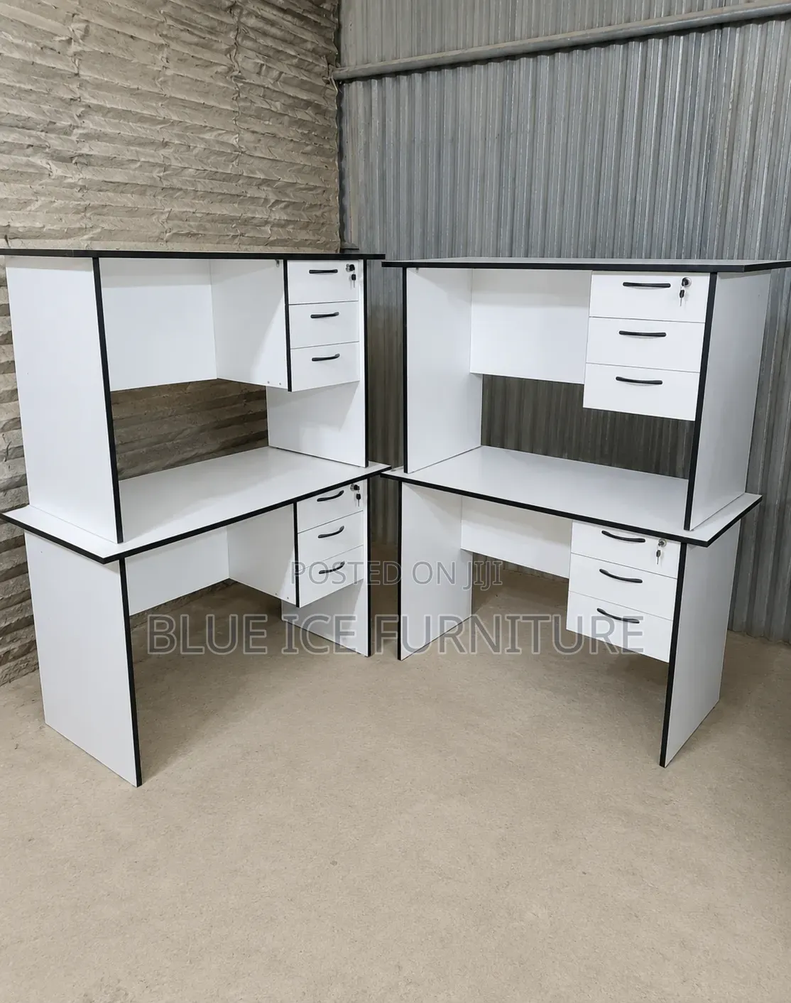 Modern White Office Desk With Gromets Panel