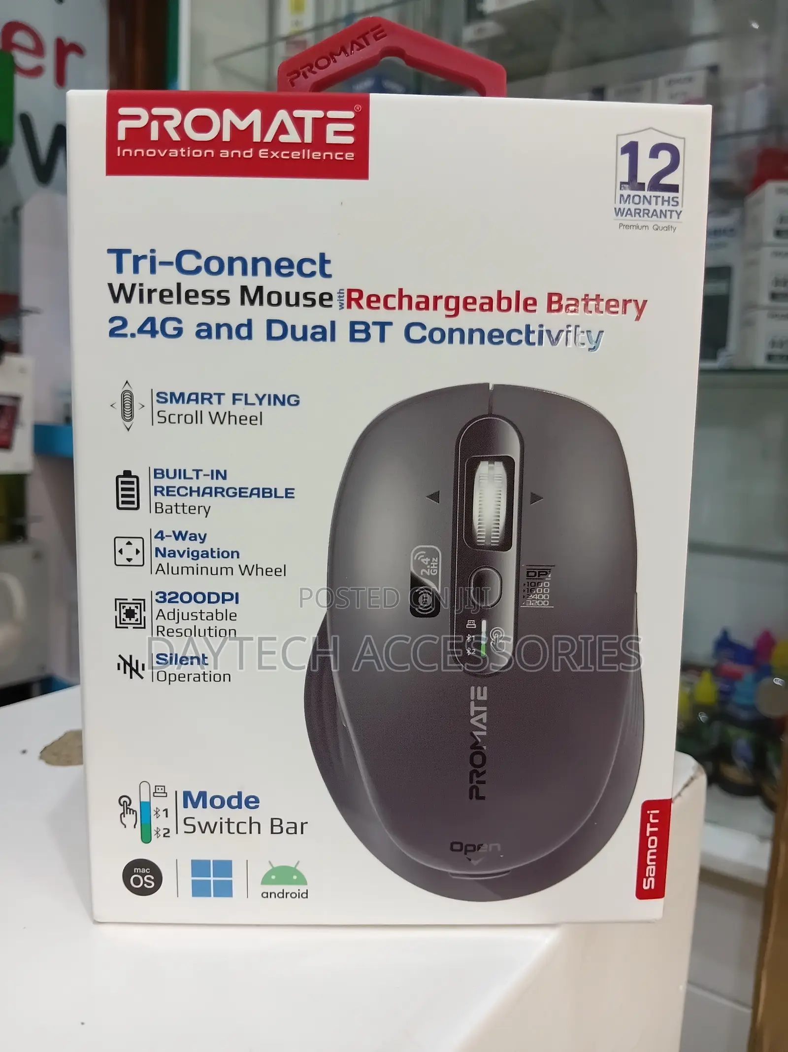 This Is a Promate SamoTri Rechargeable Wireless Mouse