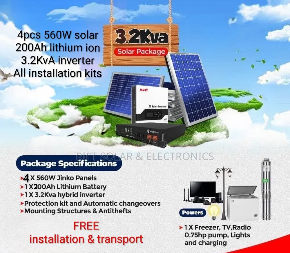MUST 3.2kva - 200Ah Lithium -(4)560w Solar Free Install Transport
