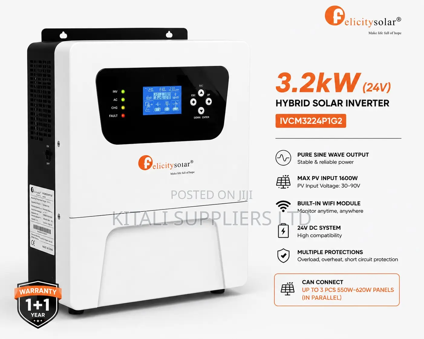 Felicity Solar 3.2kW 24V Hybrid Pure Sine Wave Solar Inverterwith WiFi