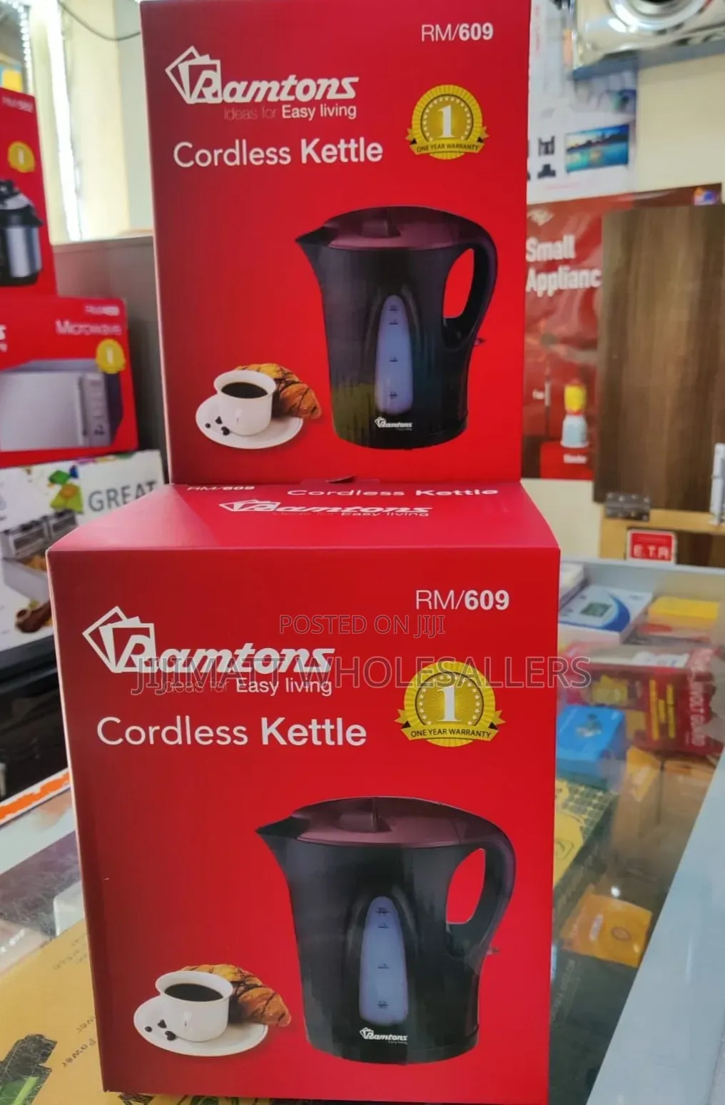 Ramtons RM/609-cordless Electric Kettle 1.7l- Black Red (1YR WRTY)