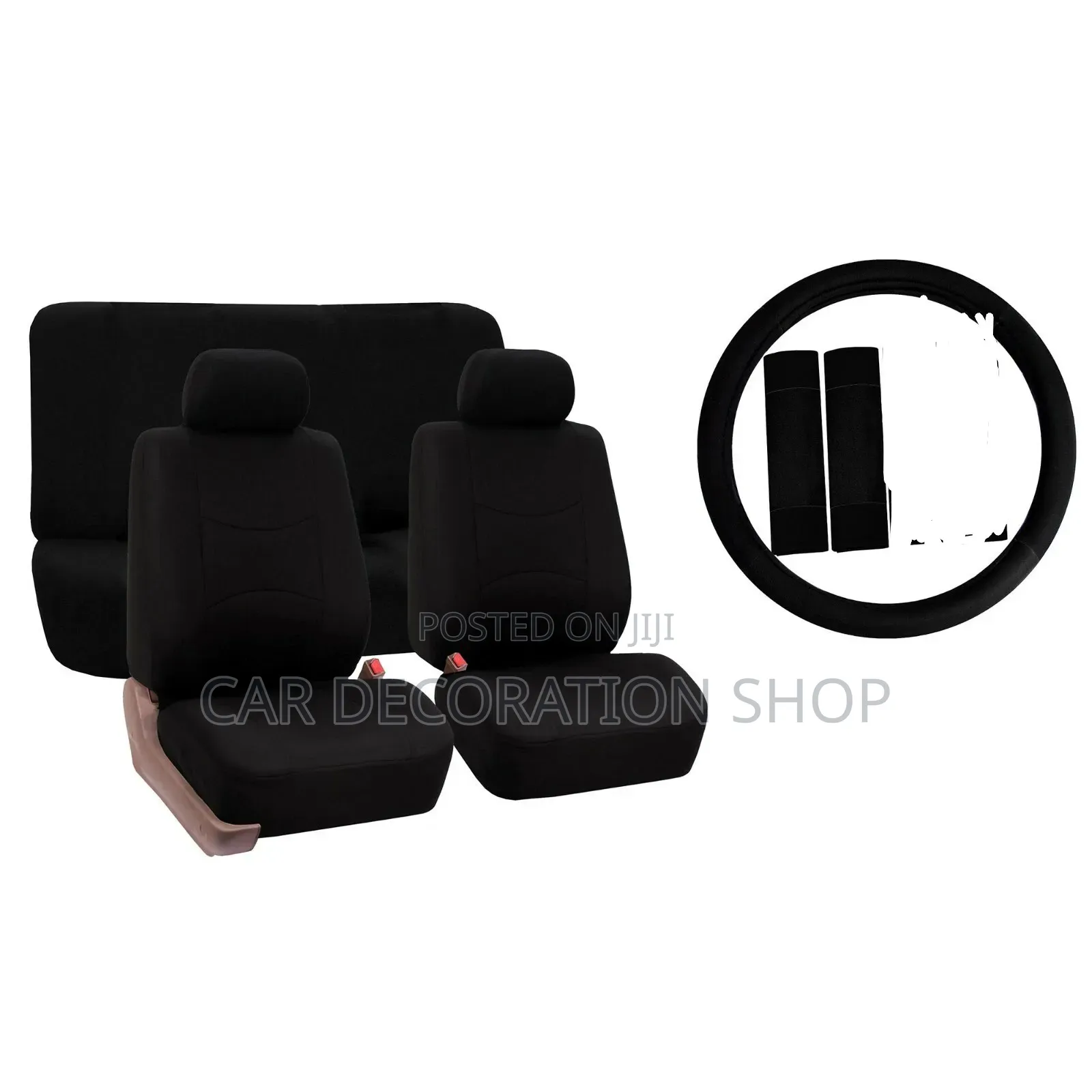 Polyester Black Plain Fabric Seat Cover Universal 5 Seater Cars