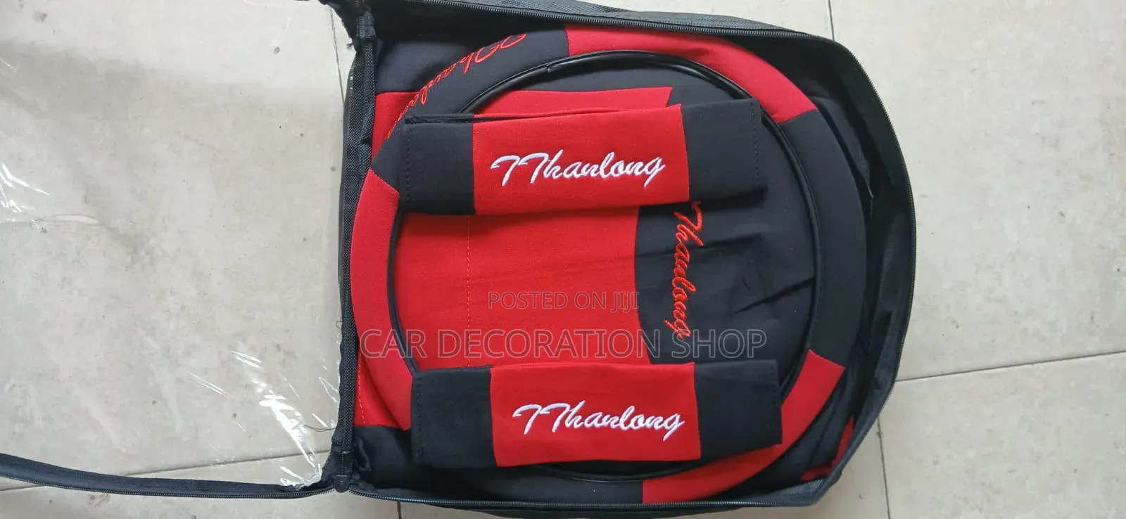 Polyester Red Black Washable Seat Cushions With Steering Wheel Cover