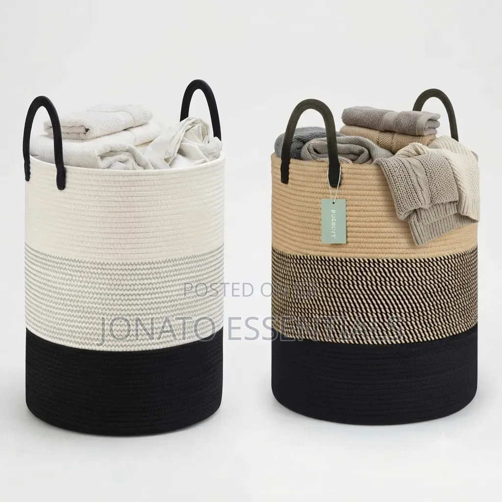 Large Woven Cotton Laundry Basket 58L Storage Organizer