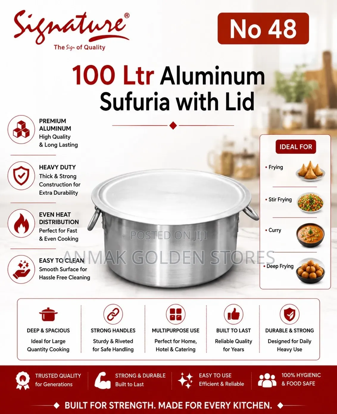 Aluminum Extra Heavy Sufurias With Lid and Handle N 48(100 LTR Approx)