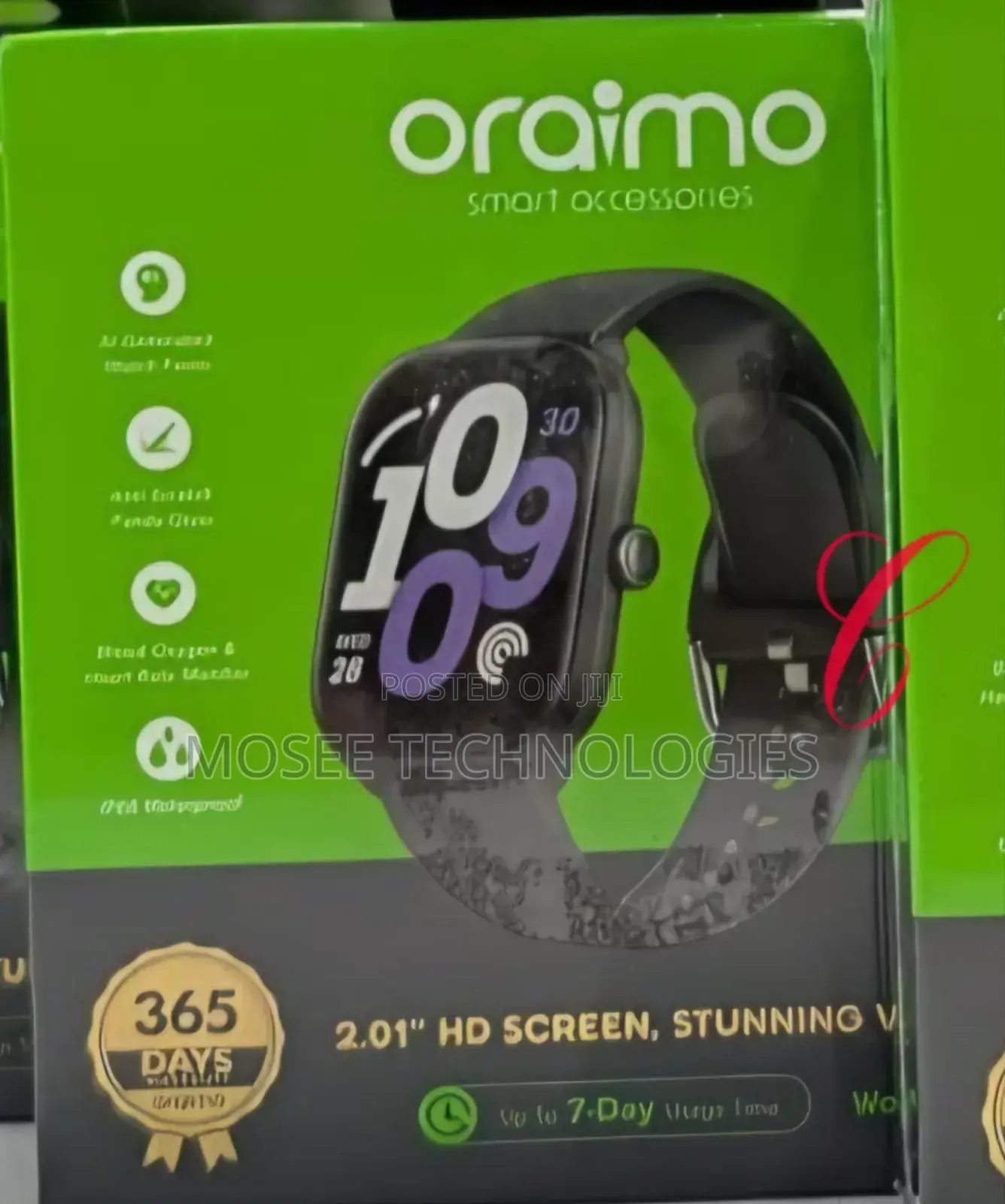 Oraimo 2.01" HD Smart Watch – Bluetooth Calling & Health Monitor