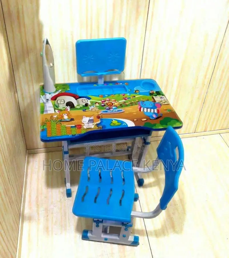 Kids Desk: Cartoon Themed Desk With Pencil Grove and Clock