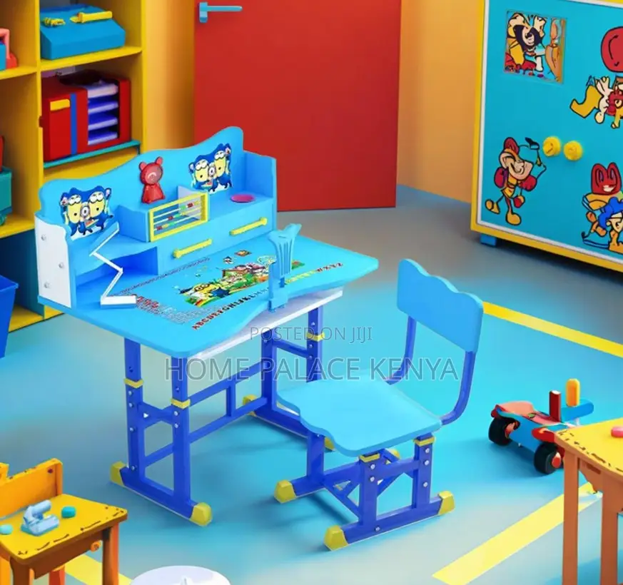 Kids Desk: Cartoon Themed Desk With Pencil Grove and Clock