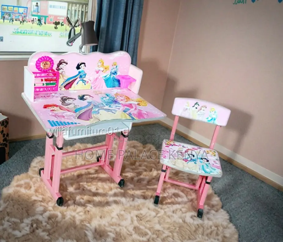 Kids Desk: Cartoon Themed Desk With Pencil Grove and Clock