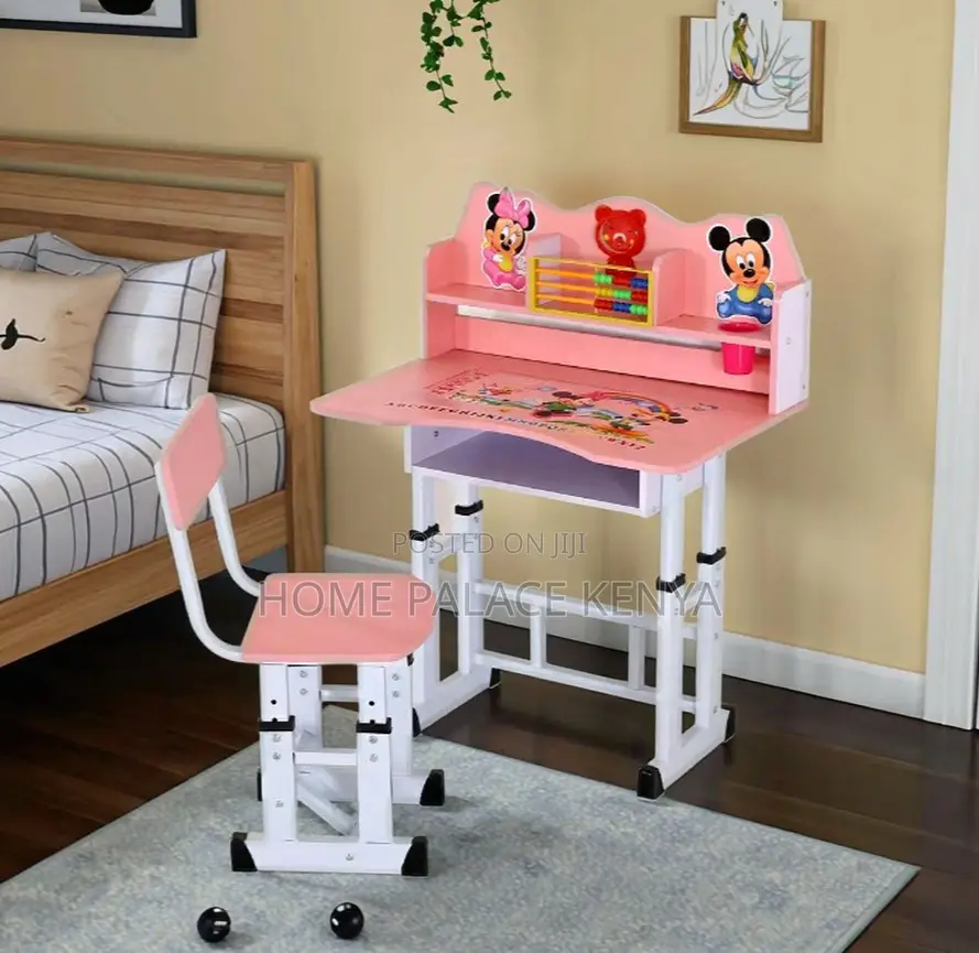Kids Desk: Cartoon Themed Desk With Pencil Grove and Clock