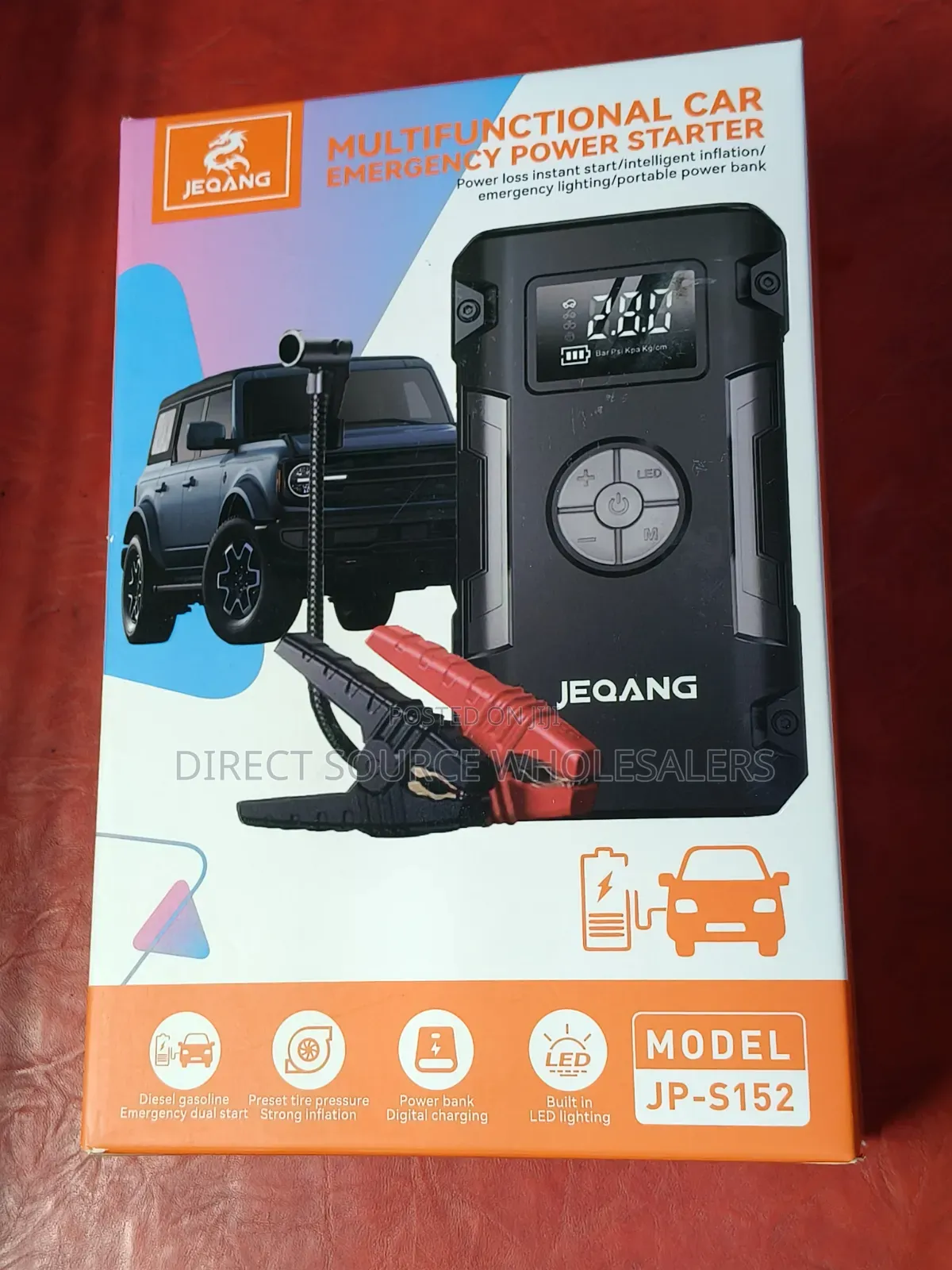 Portable Car Jump Starter With Tyre Inflator LED Light