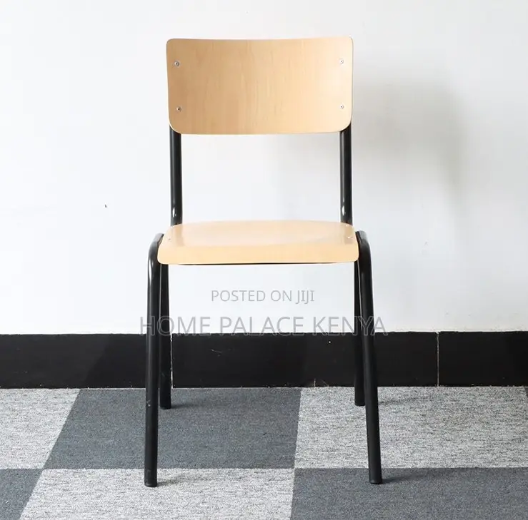 Wooden Chair: Plywood Laminate Stackable Student Chair With Metal Legs