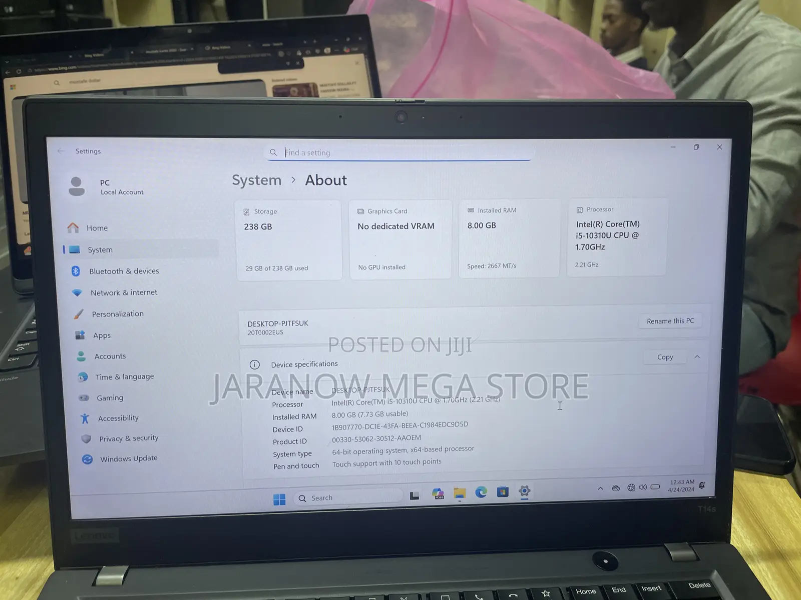 Laptop Lenovo ThinkPad T14s Gen 1 8GB Intel Core i5 SSD 256GB