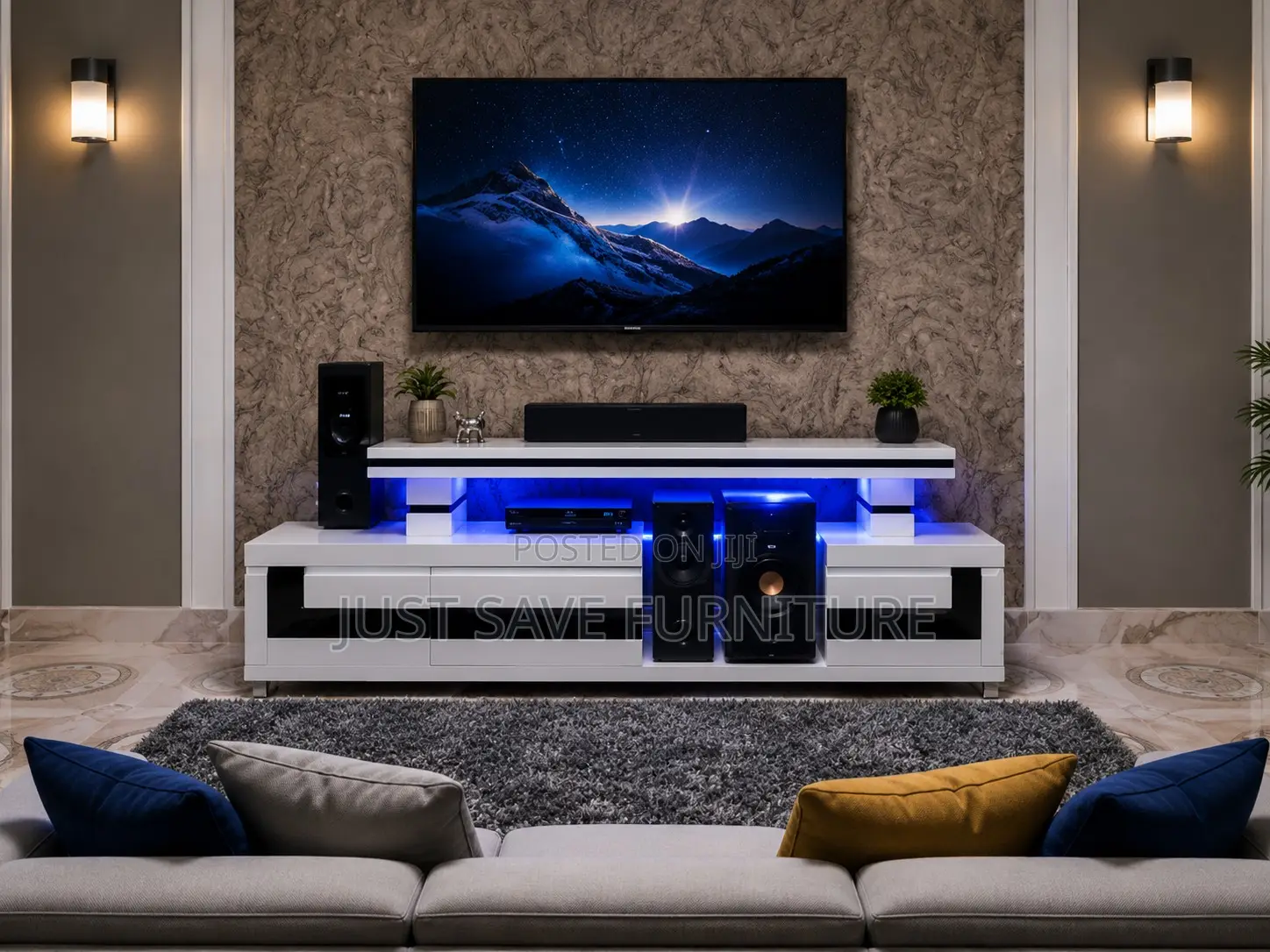 Modern White TV Stand With Open Display Shelf