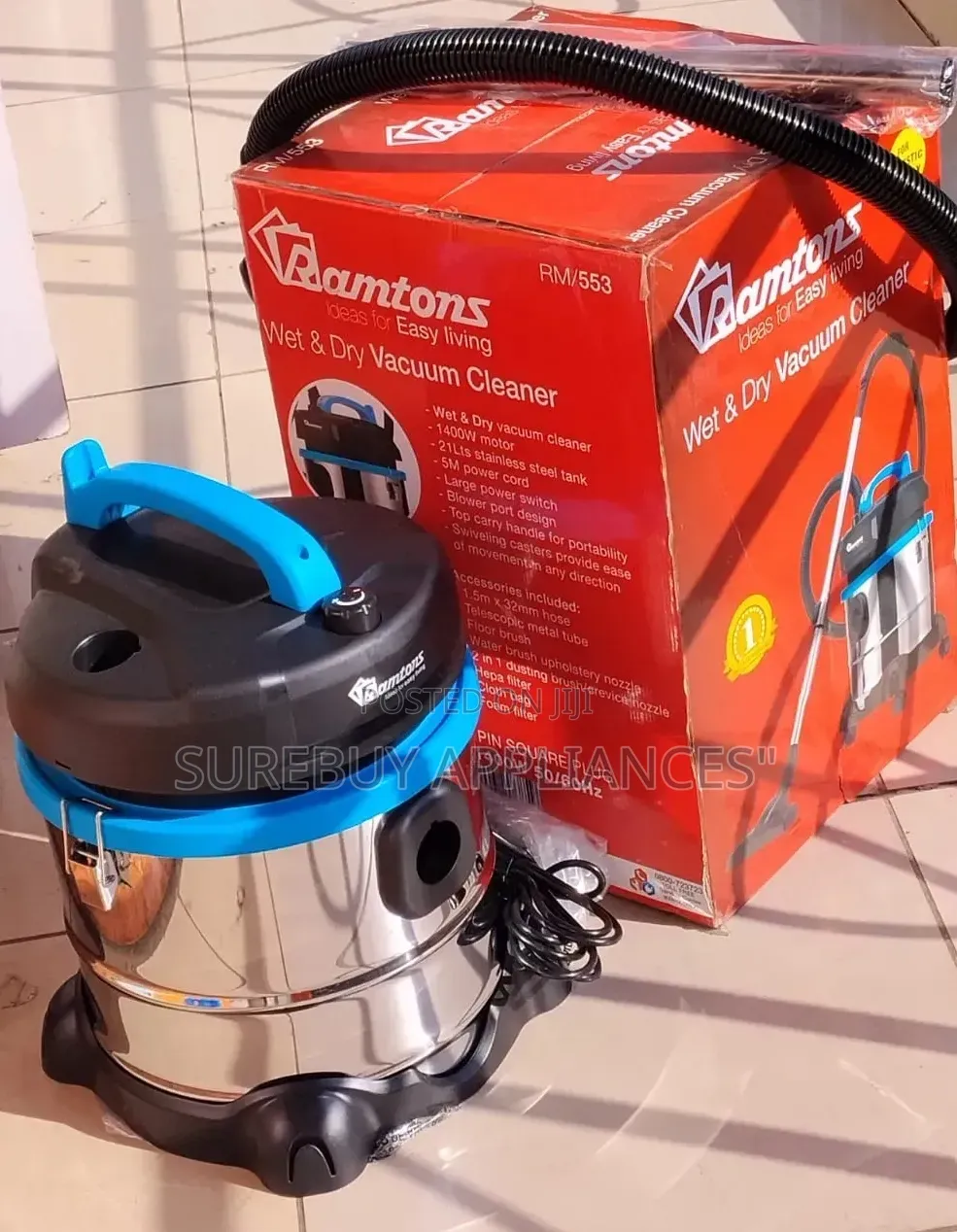 Ramtons 21L Wet Dry Vacuum Cleaner With Powerful Suction