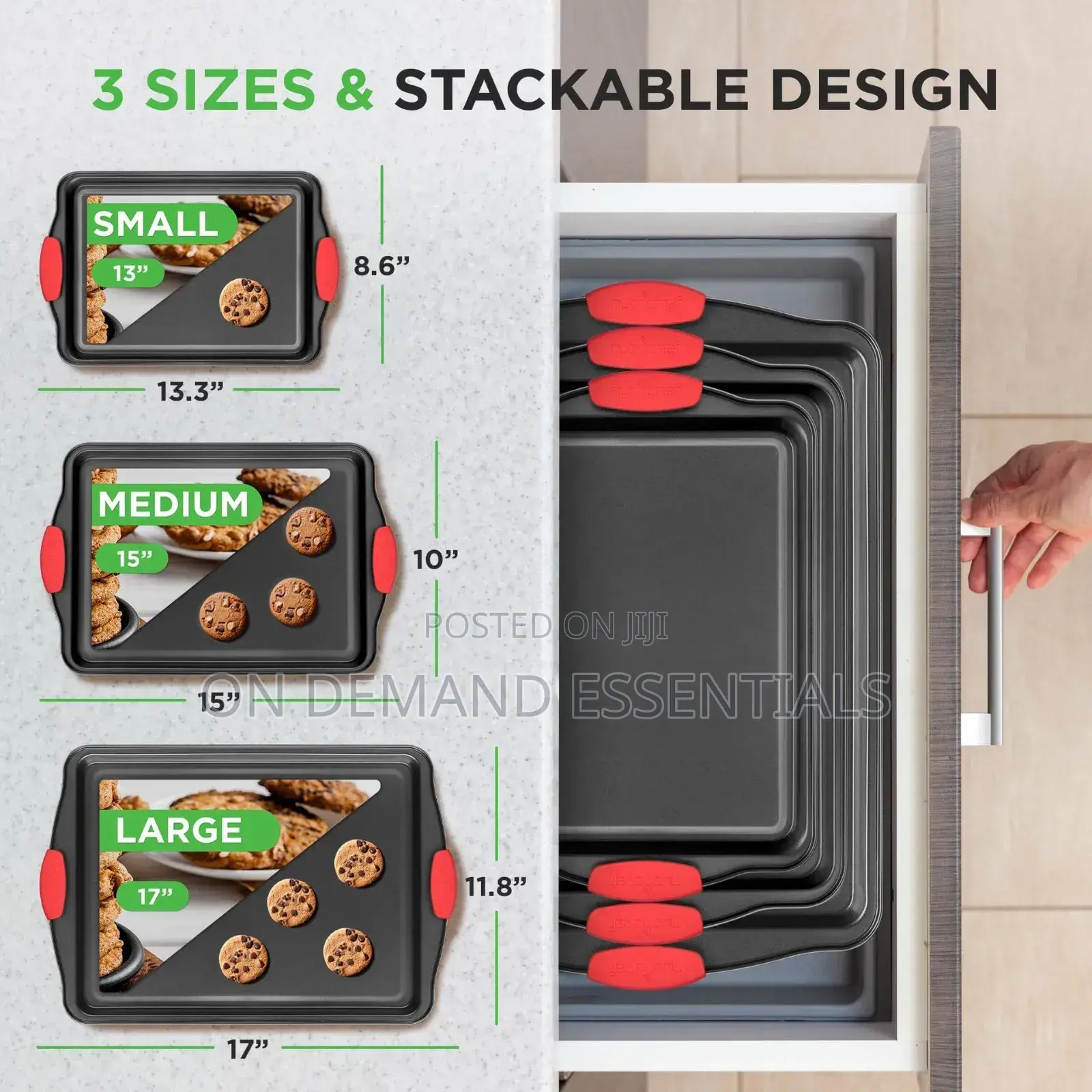 NutriChef 3pc Non-Stick Baking Pan Set in Black Carbon Steel