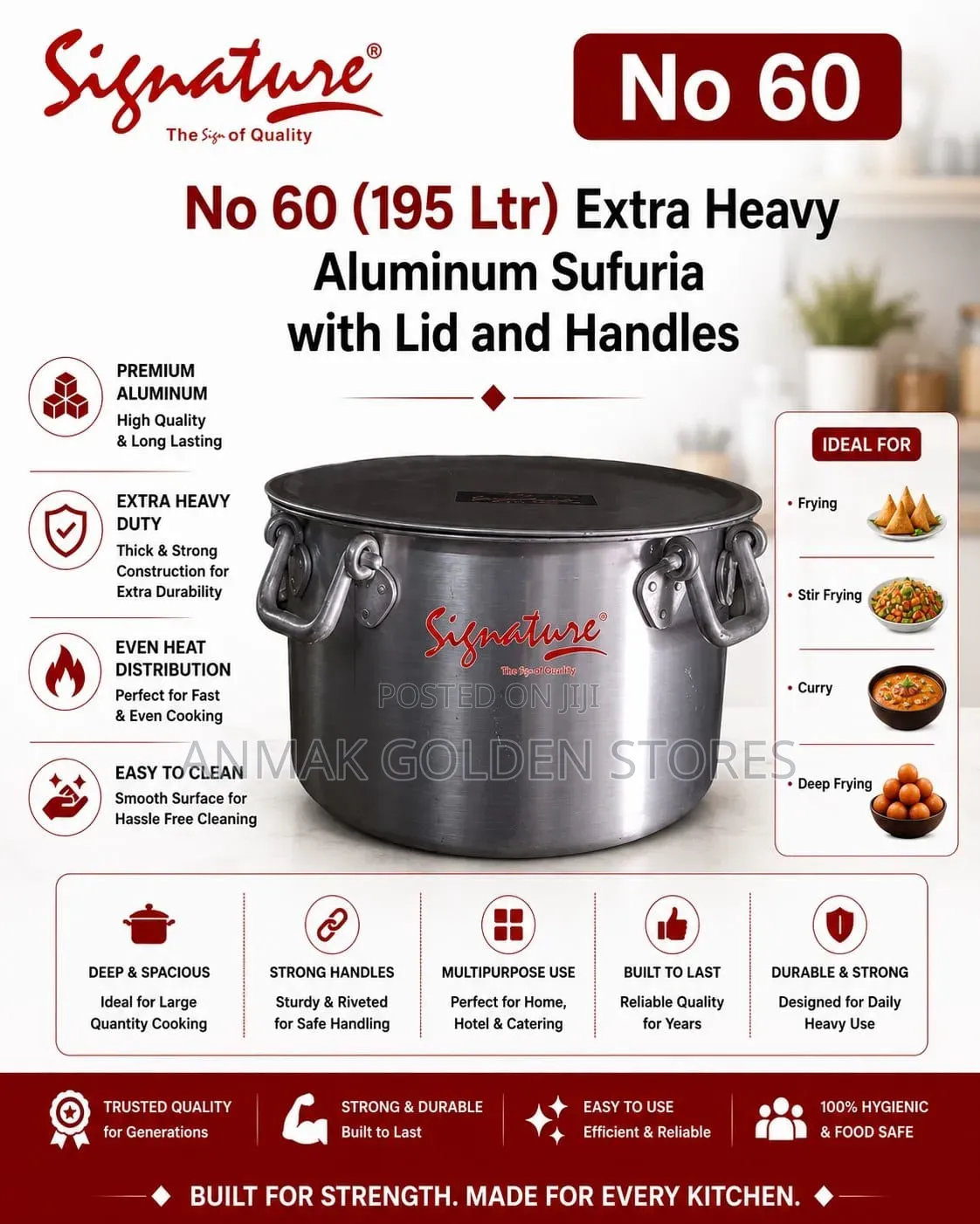 Aluminum Extra Heavy Sufurias With Lid and Handle No64 (225 LTR Approx