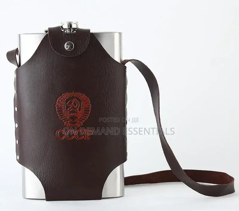 64 Oz Giant Stainless Steel Whiskey Flask With Cover Holder