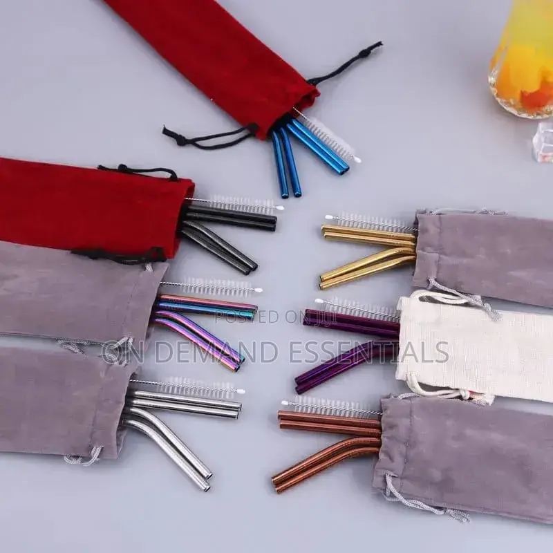 Stainless Steel Reusable Metal Straws Set With Cleaner Brush