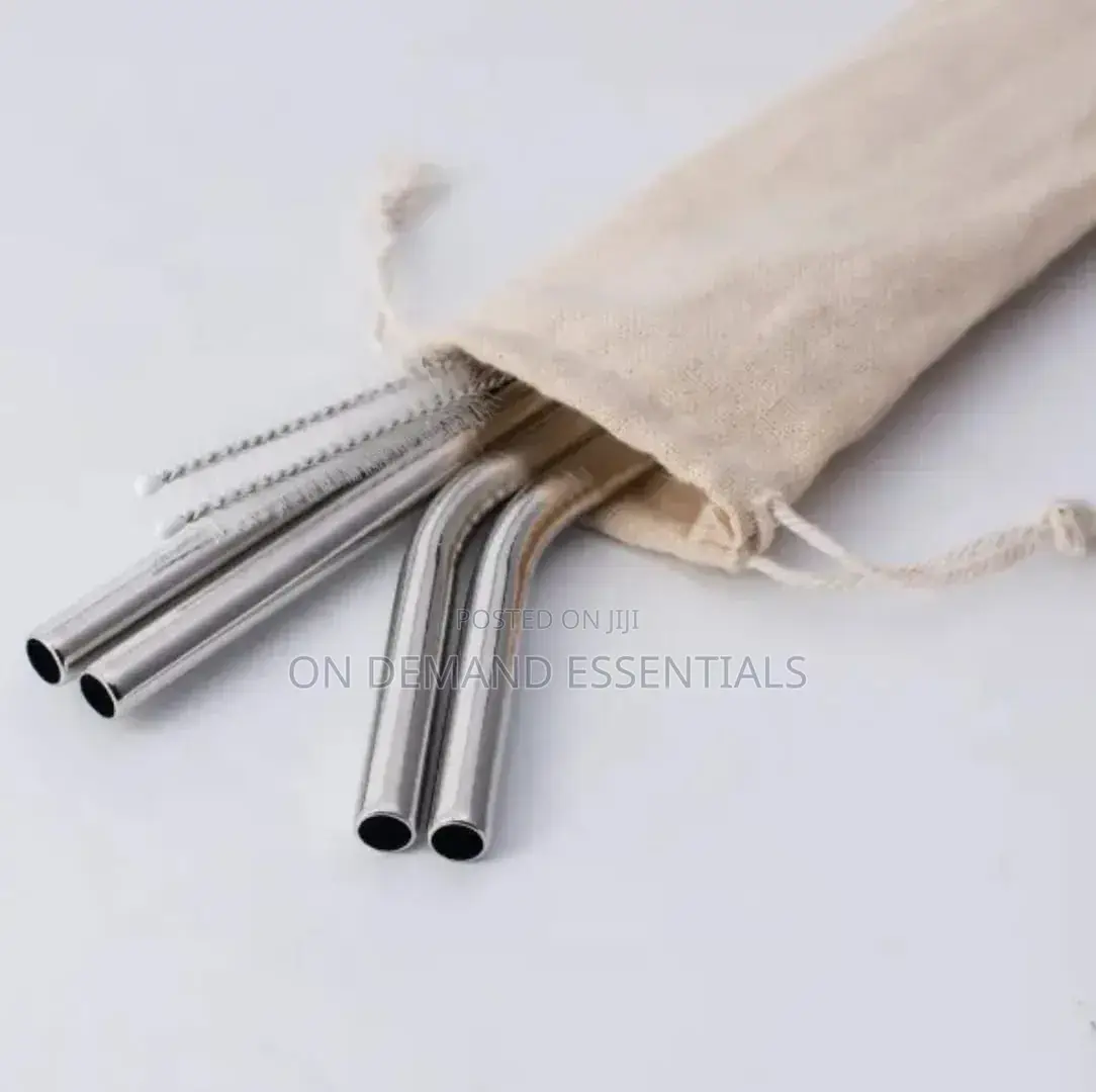 Stainless Steel Reusable Metal Straws Set With Cleaner Brush