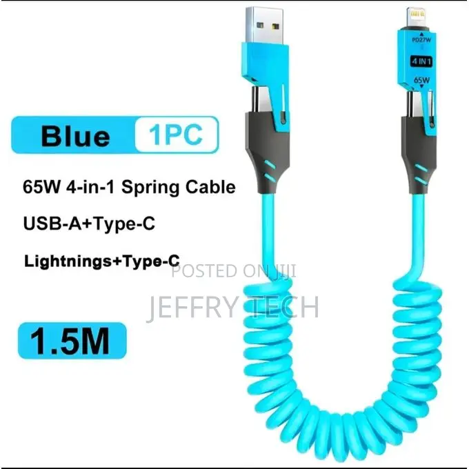 4 in 1 Super Fast Charging Cable - Blue/ Black