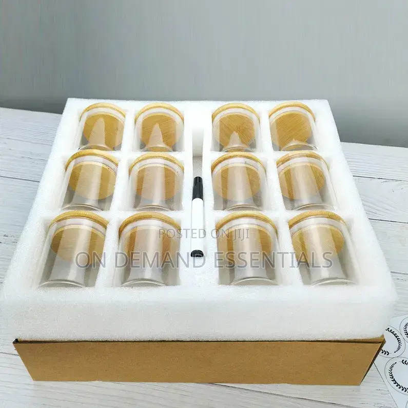 Round Glass Spice Jars 12pc Jars With Bamboo Lids